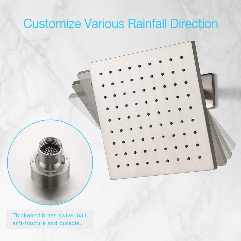 SOKA Shower Faucet Set with 8 Inch Rainfall Shower Head Bathroom Rainfall Shower System Single Function Shower Trim Kit with Rough-In Valve Pressure Balance Square Shower Head - Image 5